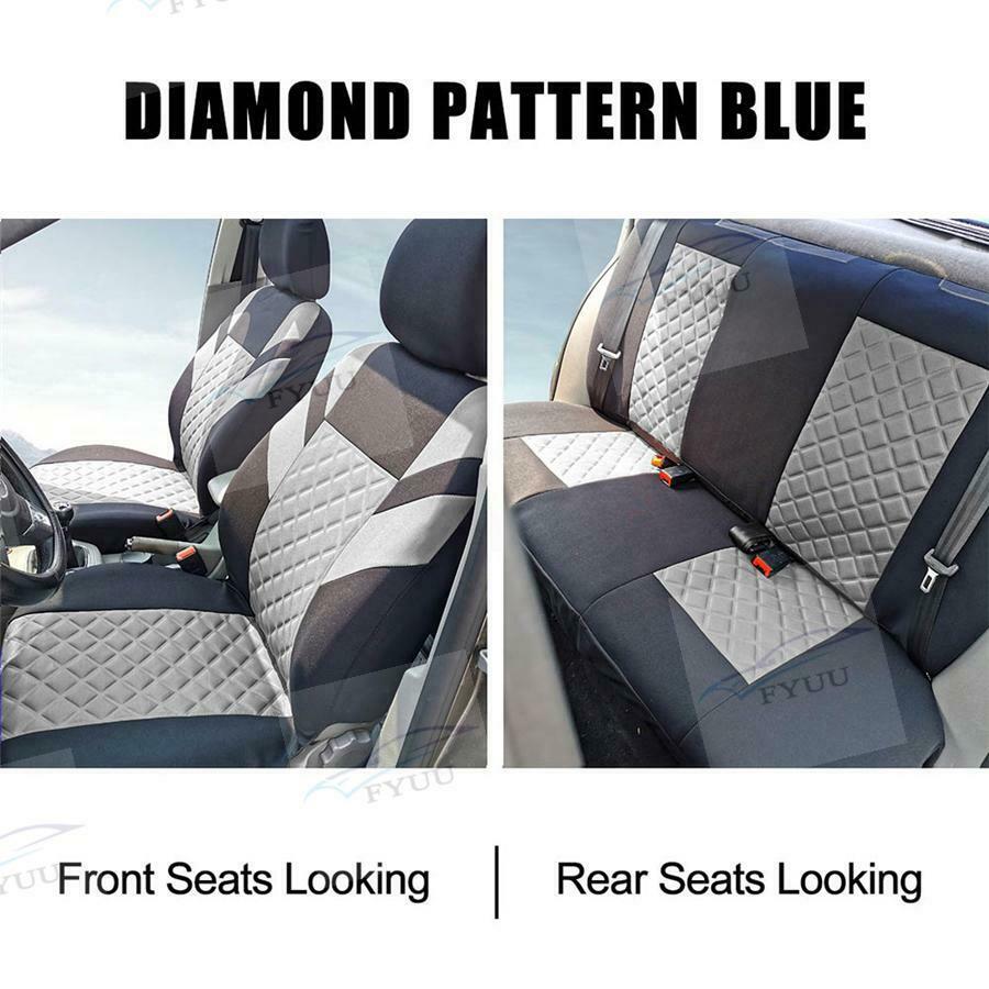 4 Front+Rear Seats Grey Diamond Pattern Car Seat Covers Universal w/ 5 headrests