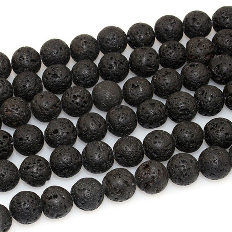 Natural Black Volcanic Lava Stone Loose Spacer Bead For Jewelry Making DI.l8