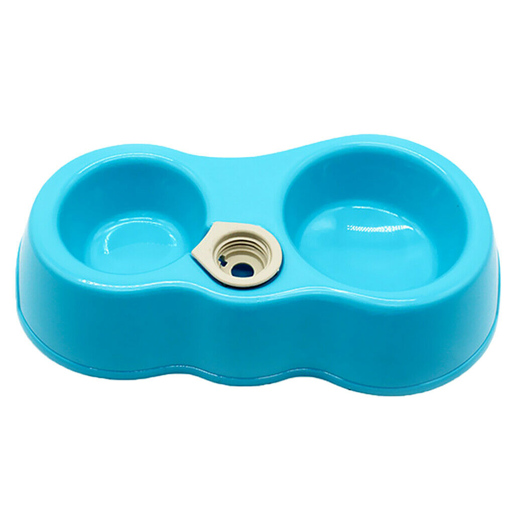 Pet Dog Cat Food Water Fountain Dish Feeder Double Plastic Bowl Blue