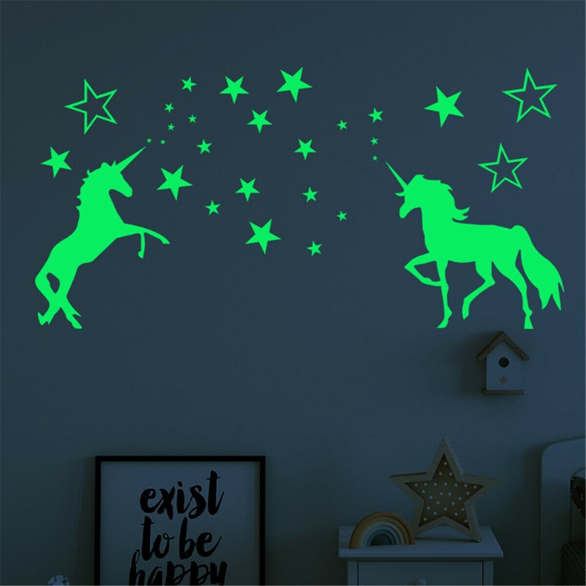 Unicorn & Stars Glow In The Dark Wall Stickers Decals Home Living Room Decor