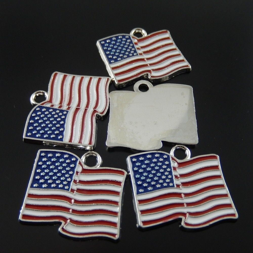 8pcs Rhodium Plated Red Blue White Stars and Stripes Enamel Pendant