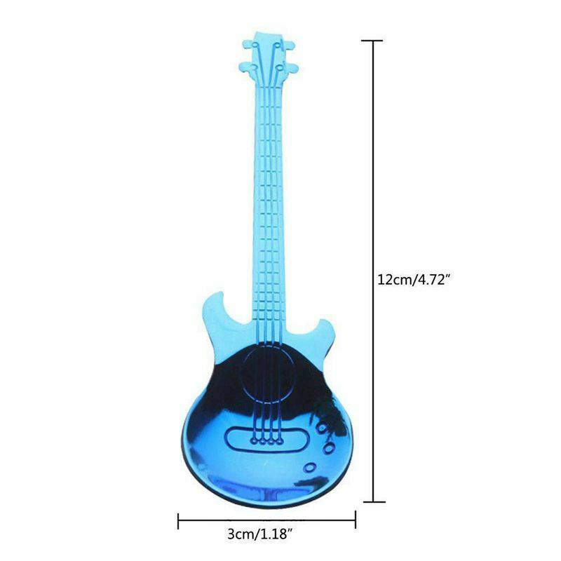 1X(6 Pcs Coffee Teaspoons Guitar Spoon,Stainless Steel Colorful Dessert Spoo5G6)
