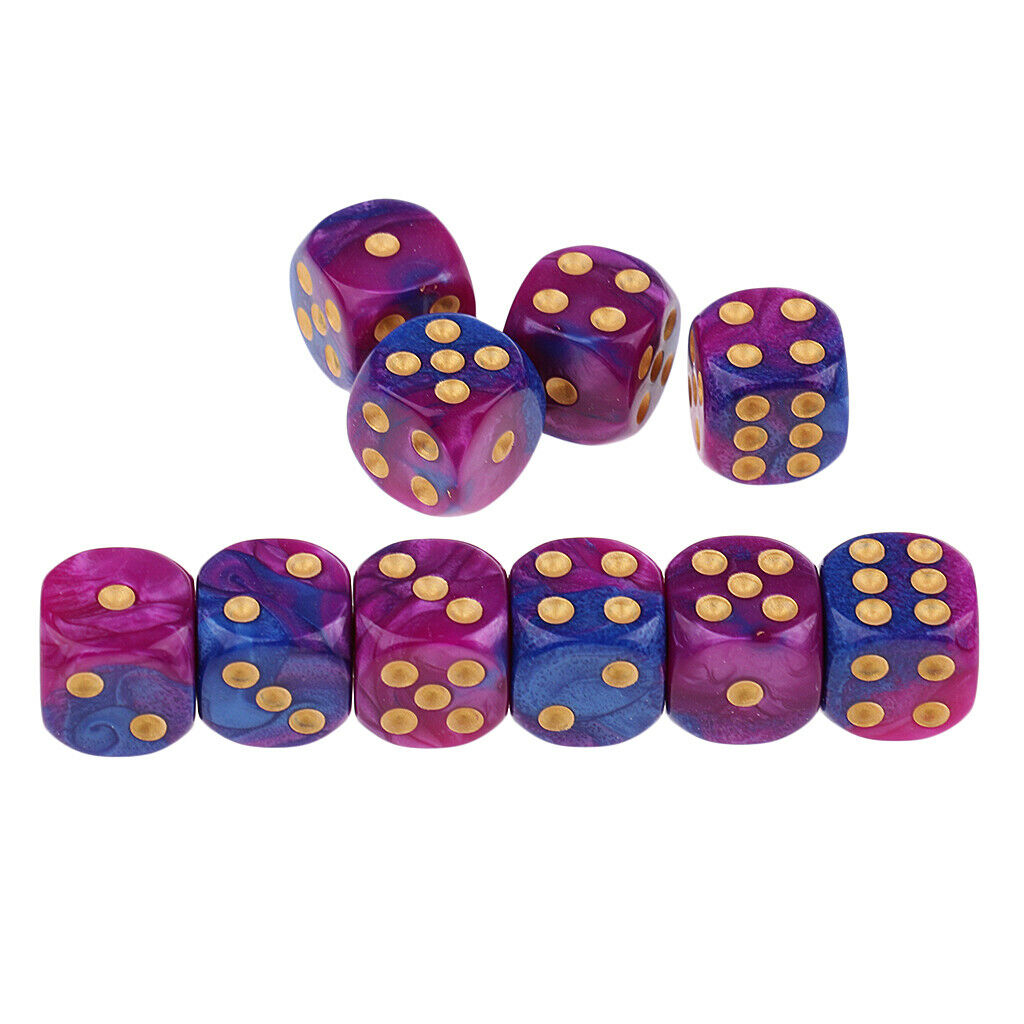 10x Six Sided D6 Dice Dotted for  TRPG Purple Blue