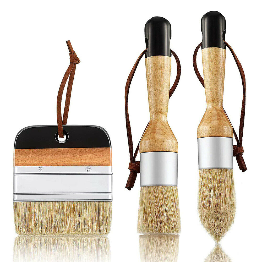 3PCS Chalk and Wax Paint Brushes Bristle Stencil Wood Furniture Home Decor Tool