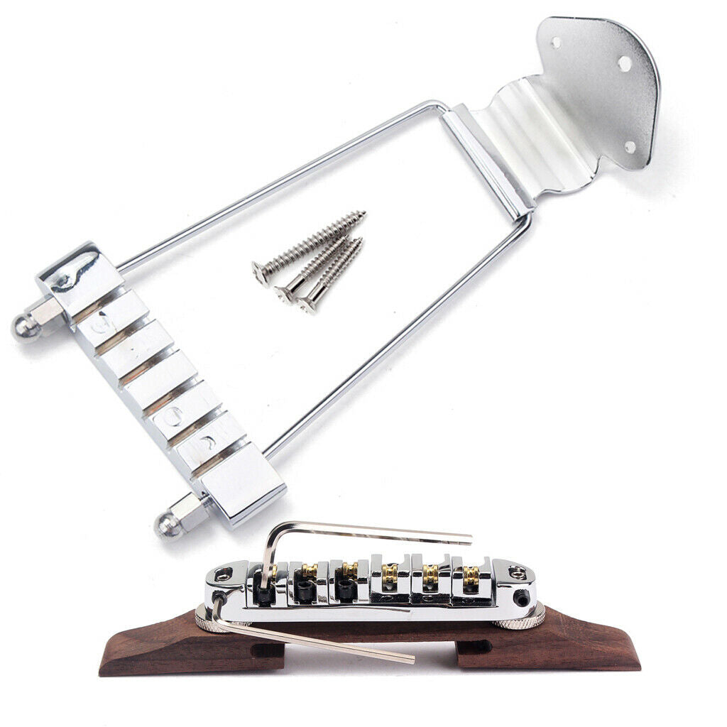 1 Set 6 String Archtop Jazz Guitar Bridge Tailpiece  for Jazz Guitar  Chrome