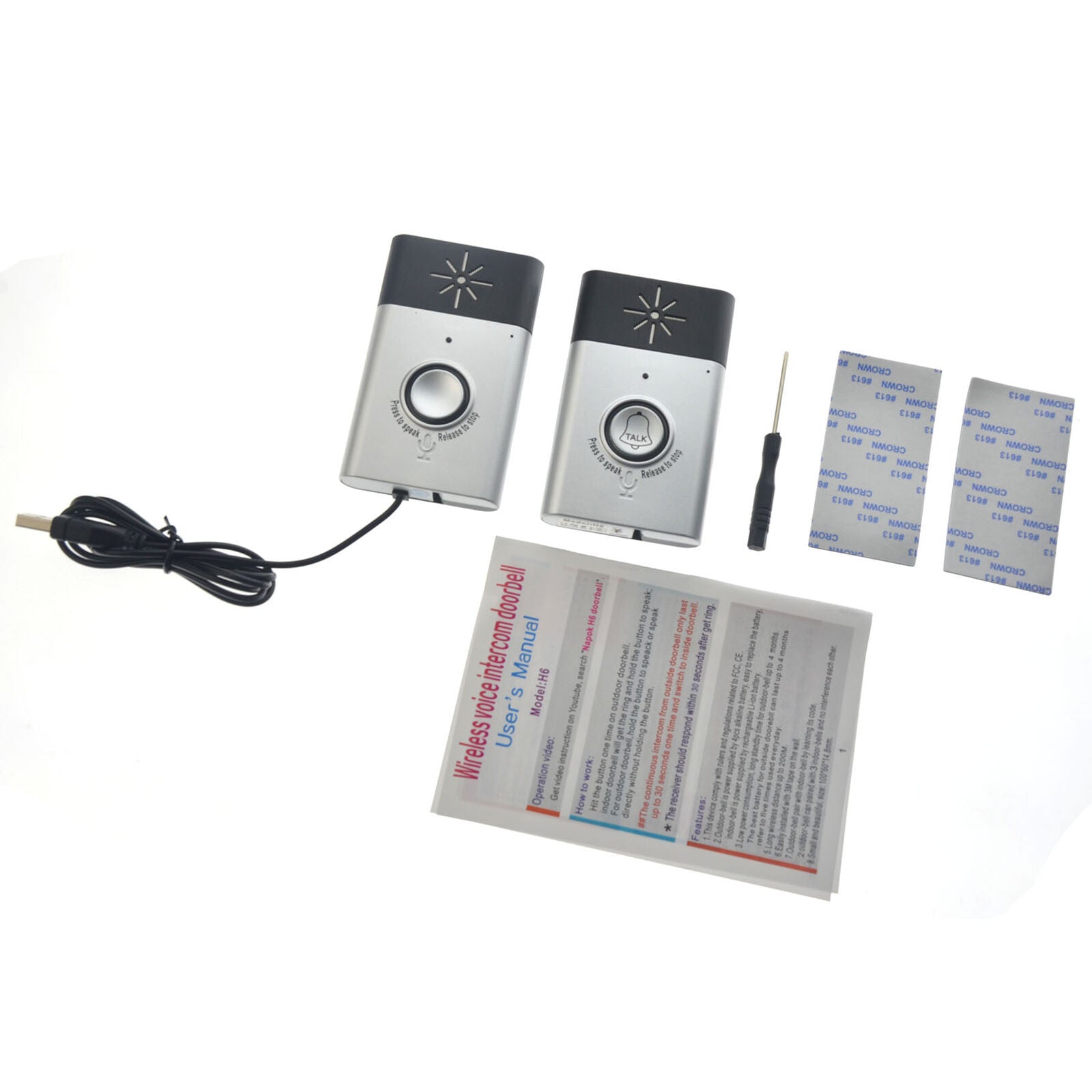 300m Wireless Voice Intercom Doorbell 2-way Talk Monitor Home Security USB