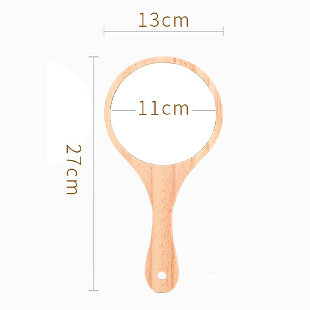 2Pcs Portable Wooden Hand Vanity Mirror with Handle for Home Travel Wood