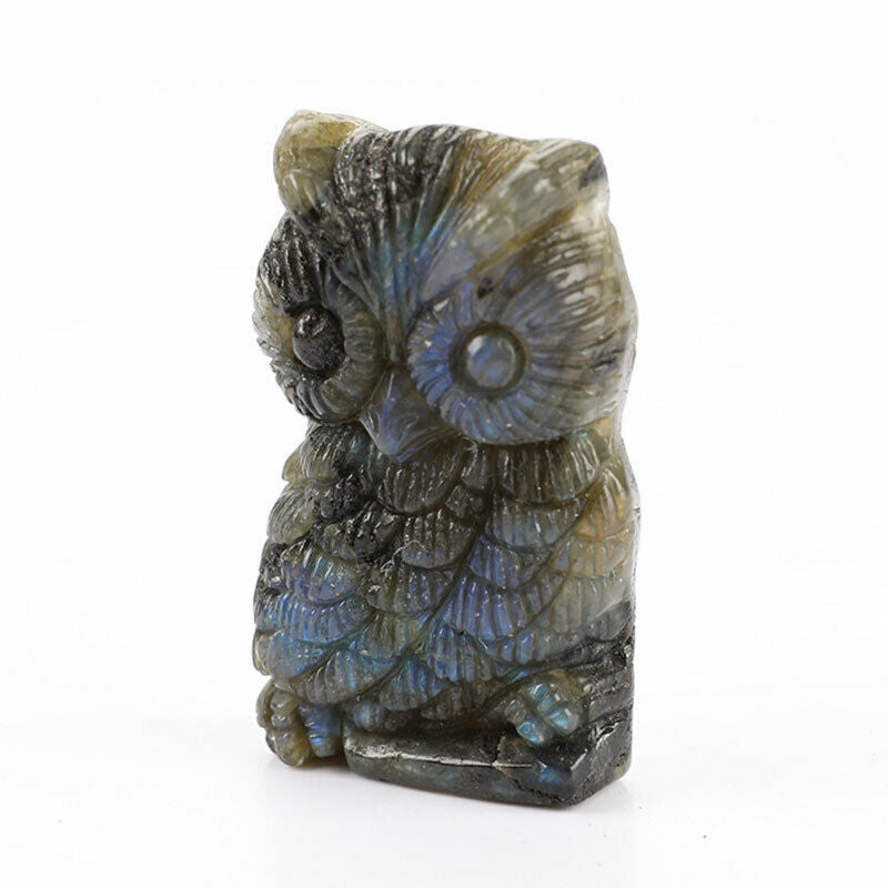 Natural Labradorite Stone Quartz Crystal Hand Carved Owl Labradorite StoneB Tt