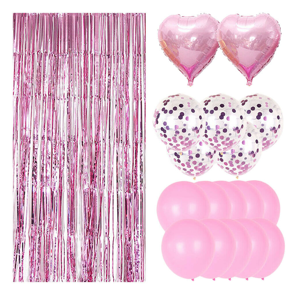 19pcs Foil Tinsel curtain Confetti Balloons decoration set Pink