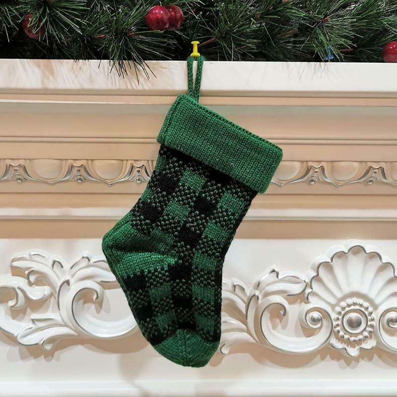 3pcs Christmas Stocking Mini Xmas Stockings Plaid Gift Bag for Tree Fireplace