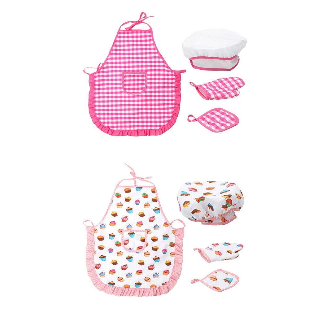 2 Set Kids Chef Hat and Apron Gloves Pot Pad Play Dress Costume Cooking