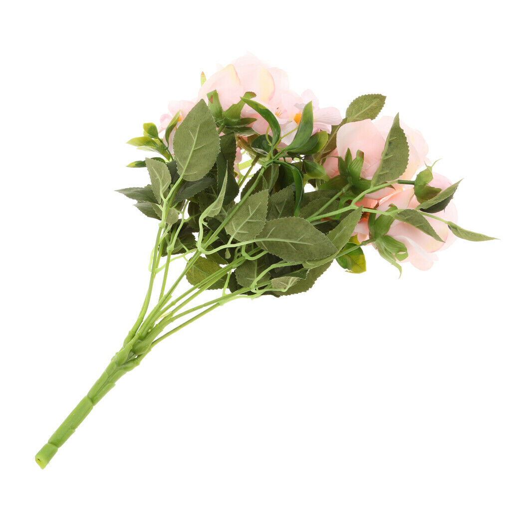 Artificial 9 Heads Roses Bouquet with Leaves Wedding Garden Decor Pink