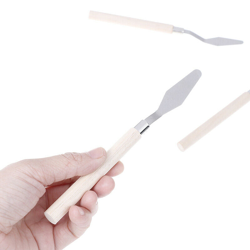 3Pcs wooden handel oil watercolor painting scraper oil palette knif Tt