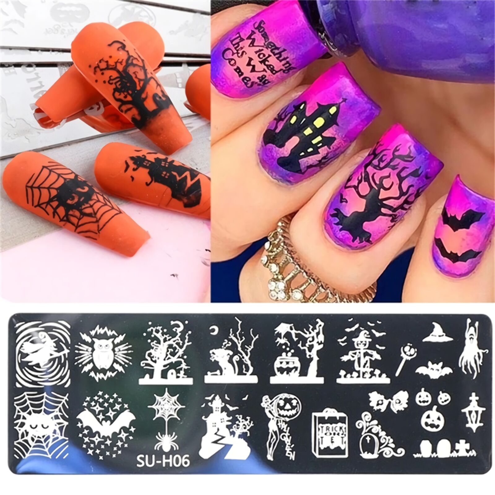 6pcs/Set Nail Art Stamping Plates Halloween Gost Bat designs DIY Template Tool