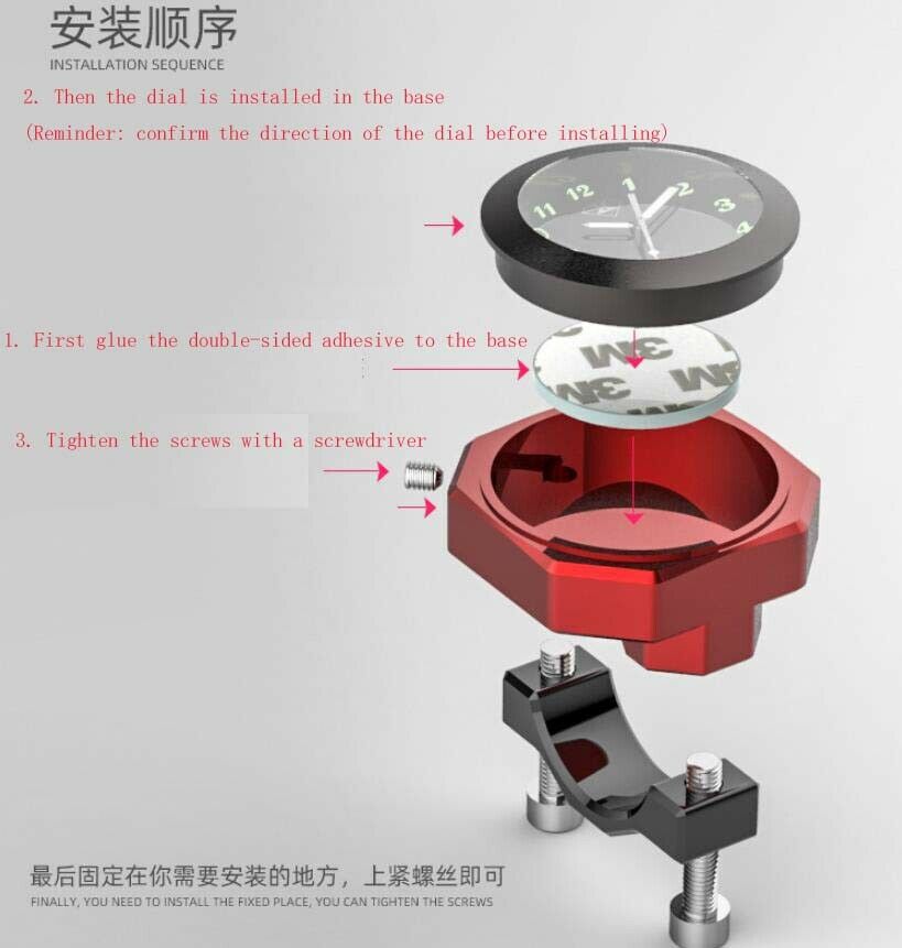 Suitable for 22-28mm Motorcycle Handlebar Clock and Thermometer Universal Clock