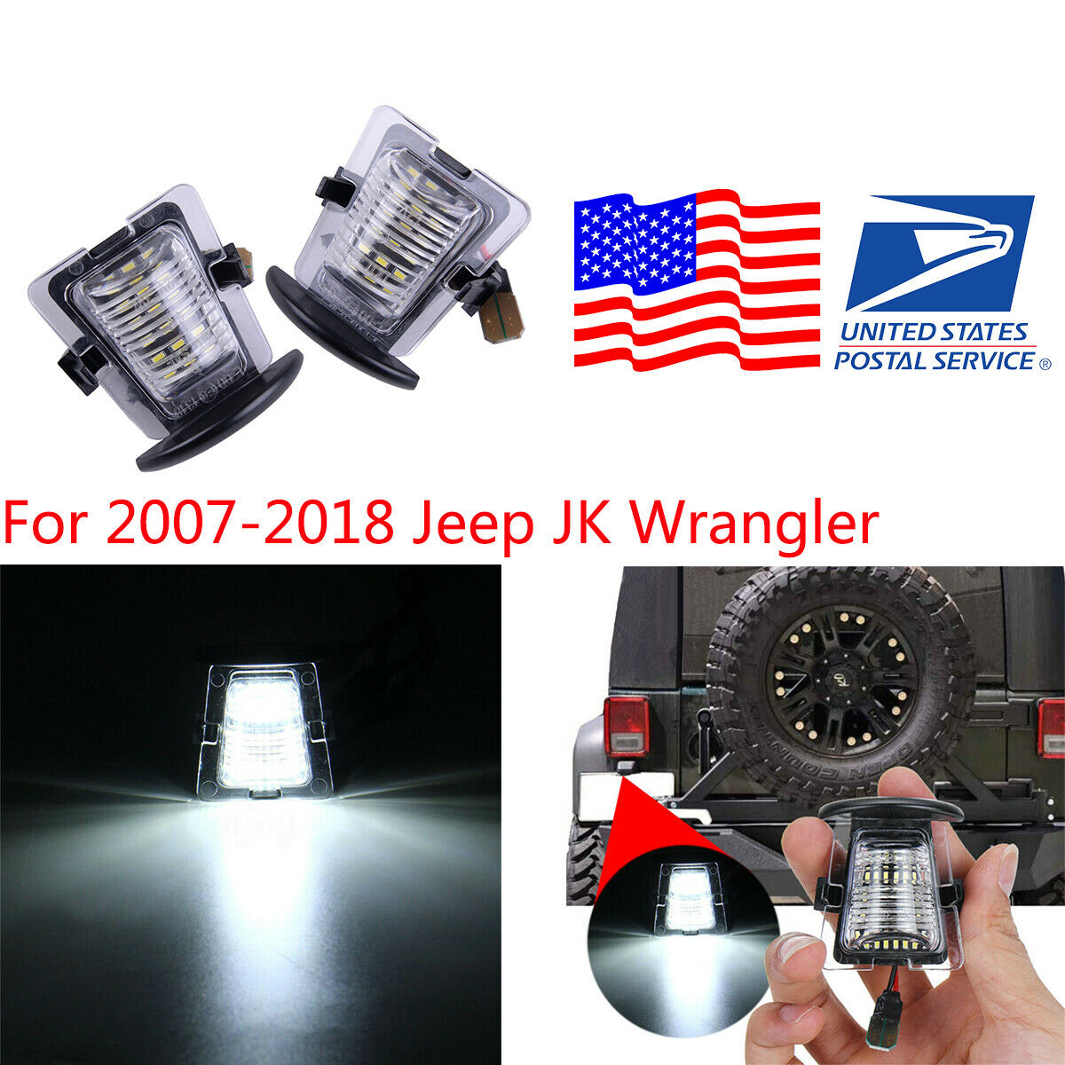 For Jeep JK Wrangler 2007-2018 Car LED Rear Bumper Light License Plate Light x2