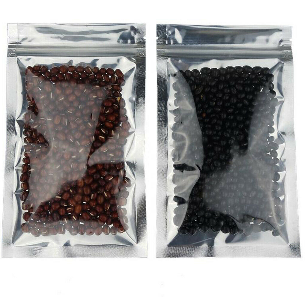 100x Zip Mylar Bag Aluminum Foil Food Storage Pouches for Beans Nuts 18x26cm