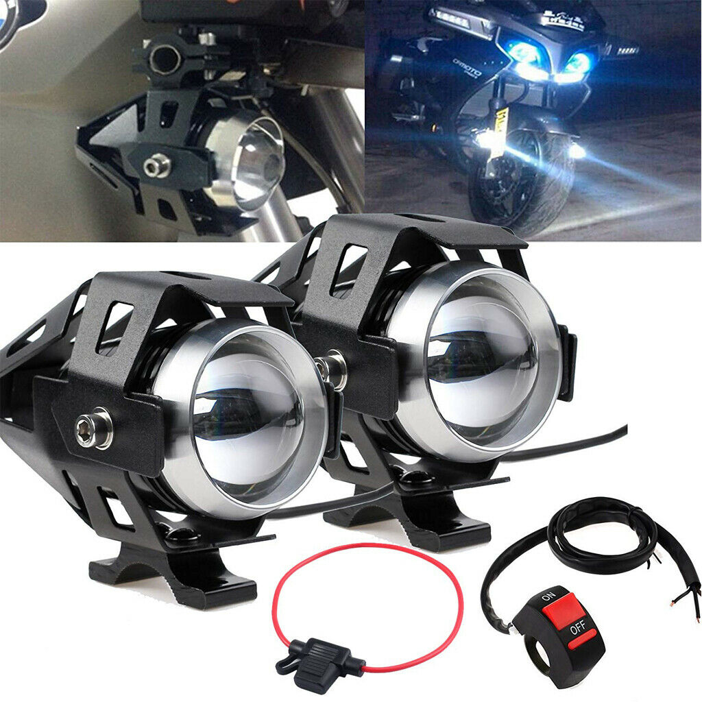 2pcs 125W LED Headlight Motorcycle Driving Fog Spot Bulb Light & Switch