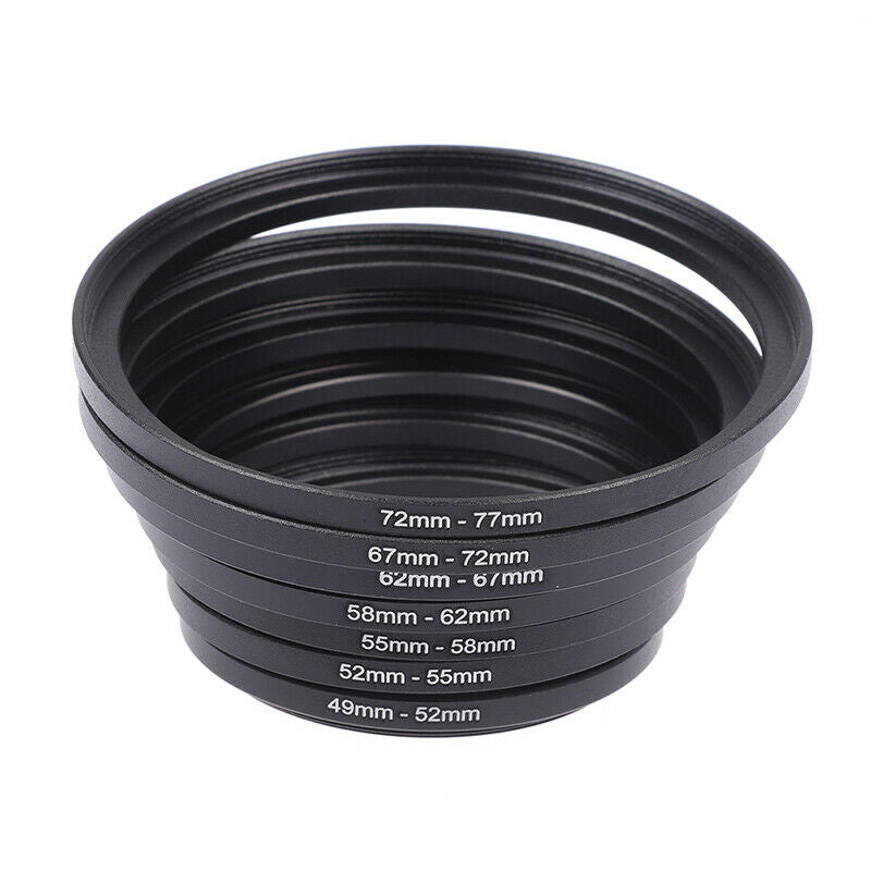 7pcs Step Up Rings Aluminum Universal Lens Adapter Filter Set 49mm-77m Tt