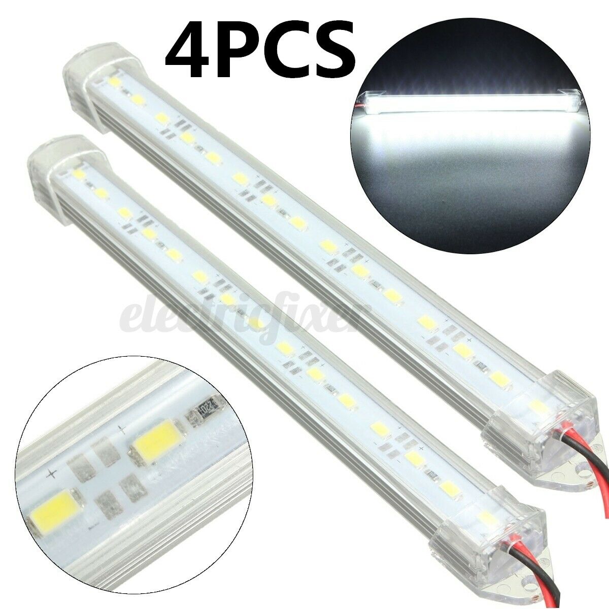 4x 12V 15 LED 5630 SMD Interior Strip Light Lamp Bar White Car Van Carav