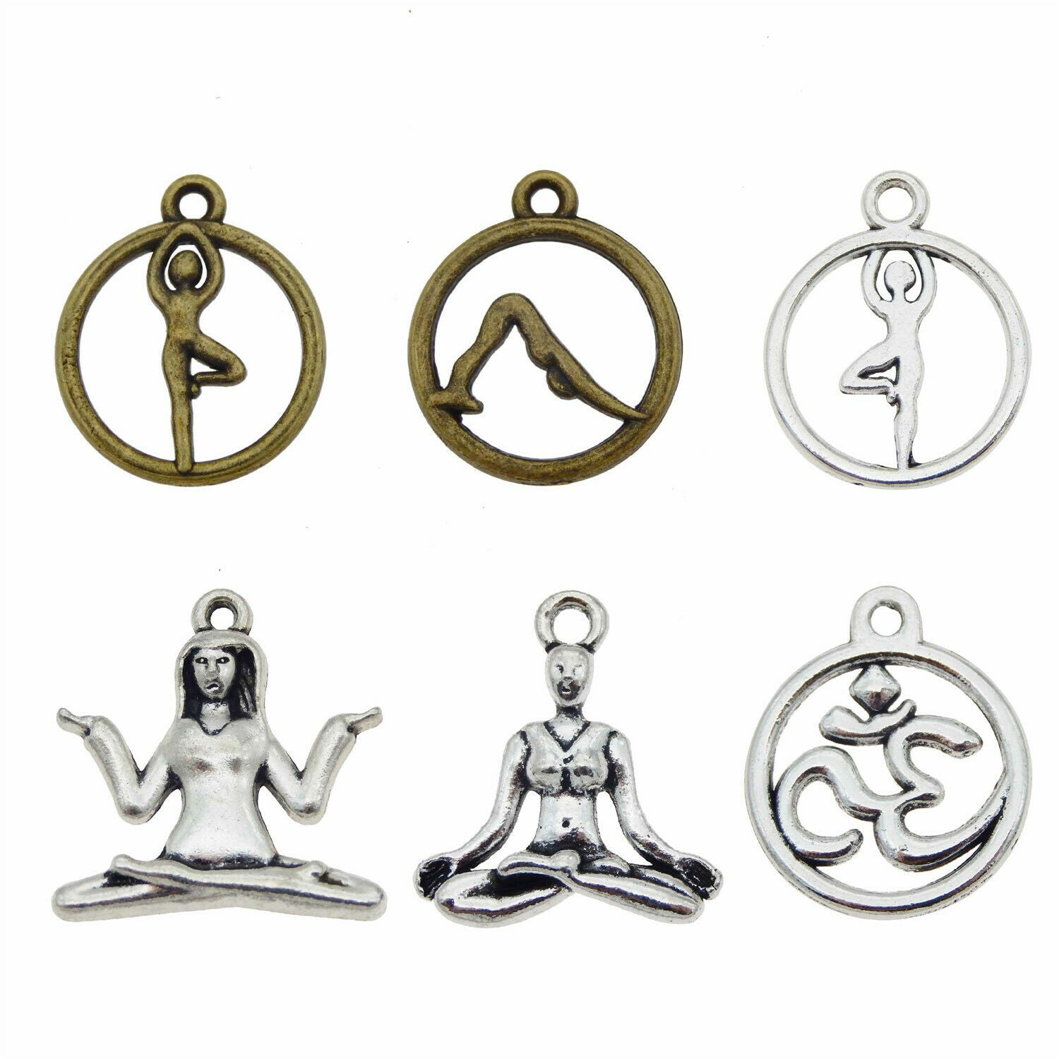 12 PCS Assorted Retro Yoga Sport Series Pendant Bracelet Alloy Charm DIY Jewelry