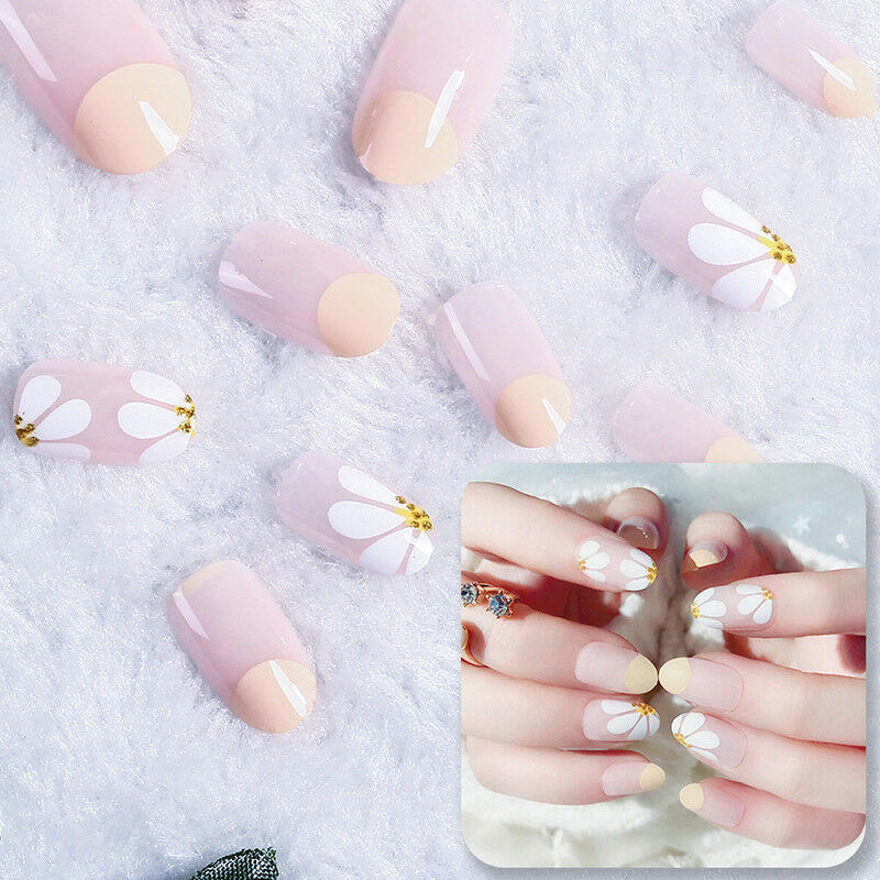 24x lady women's daisy style long manicure art tips false nails tool gift DIY&DD