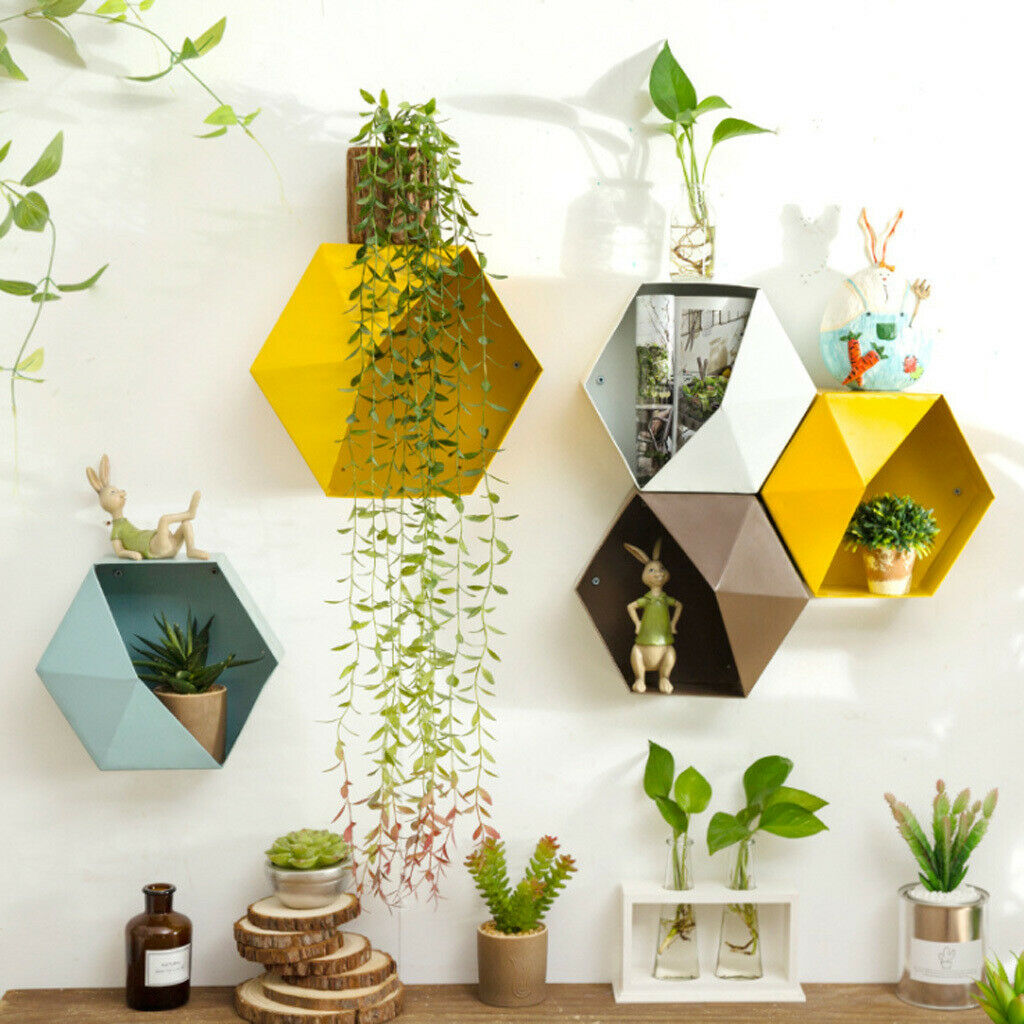 Wall-mounted Iron Flower Stand  Pot Rack Restaurant Shop Decor Yellow 30cm