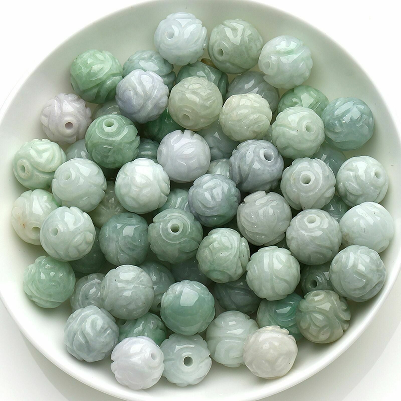 Wholesale 50pcs 100%  natural jade beads carved jadeite A goods 10mm