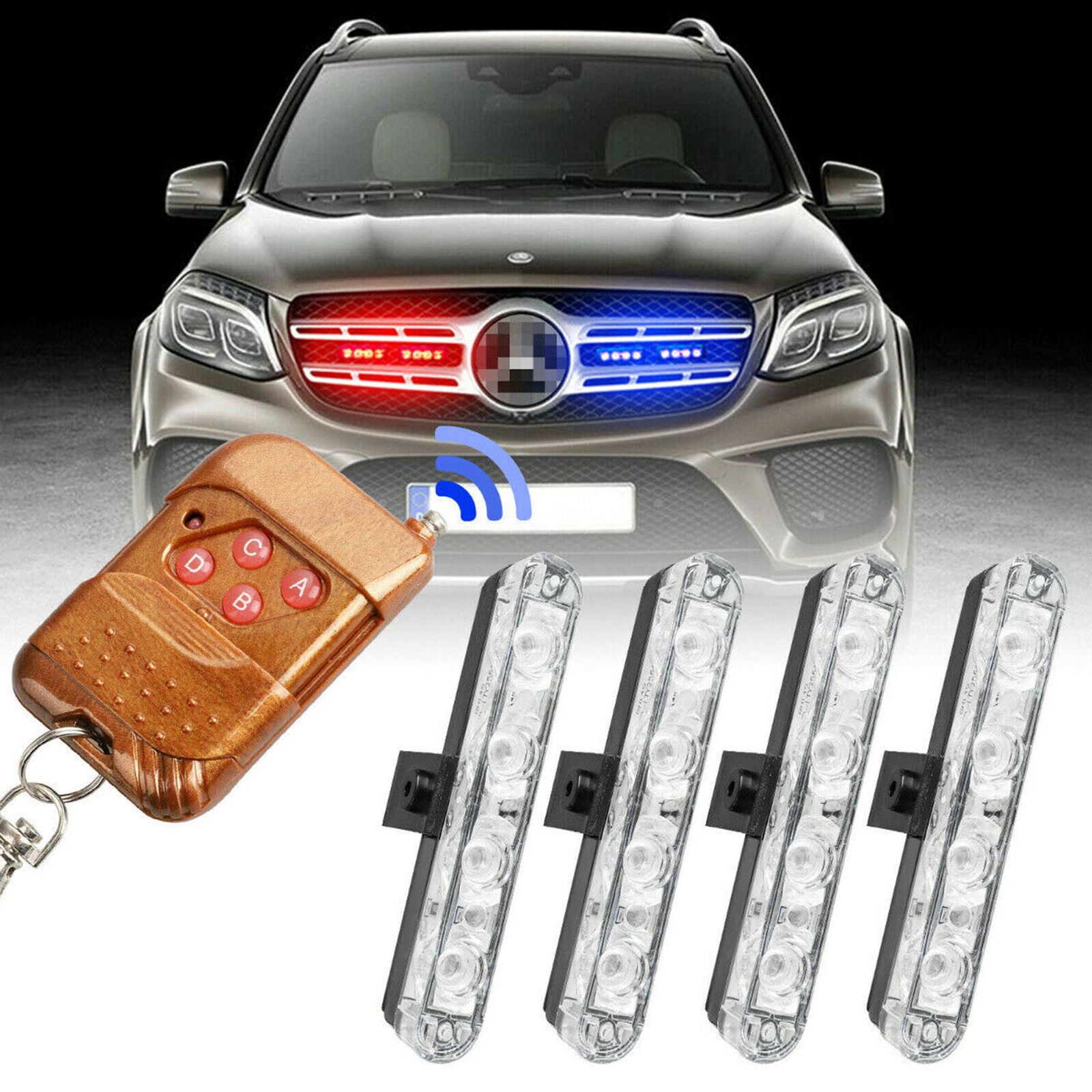 4in1 Car 16 LED Red&blue/blue Strobe Flash Light Dash Emergency Warning Lamp