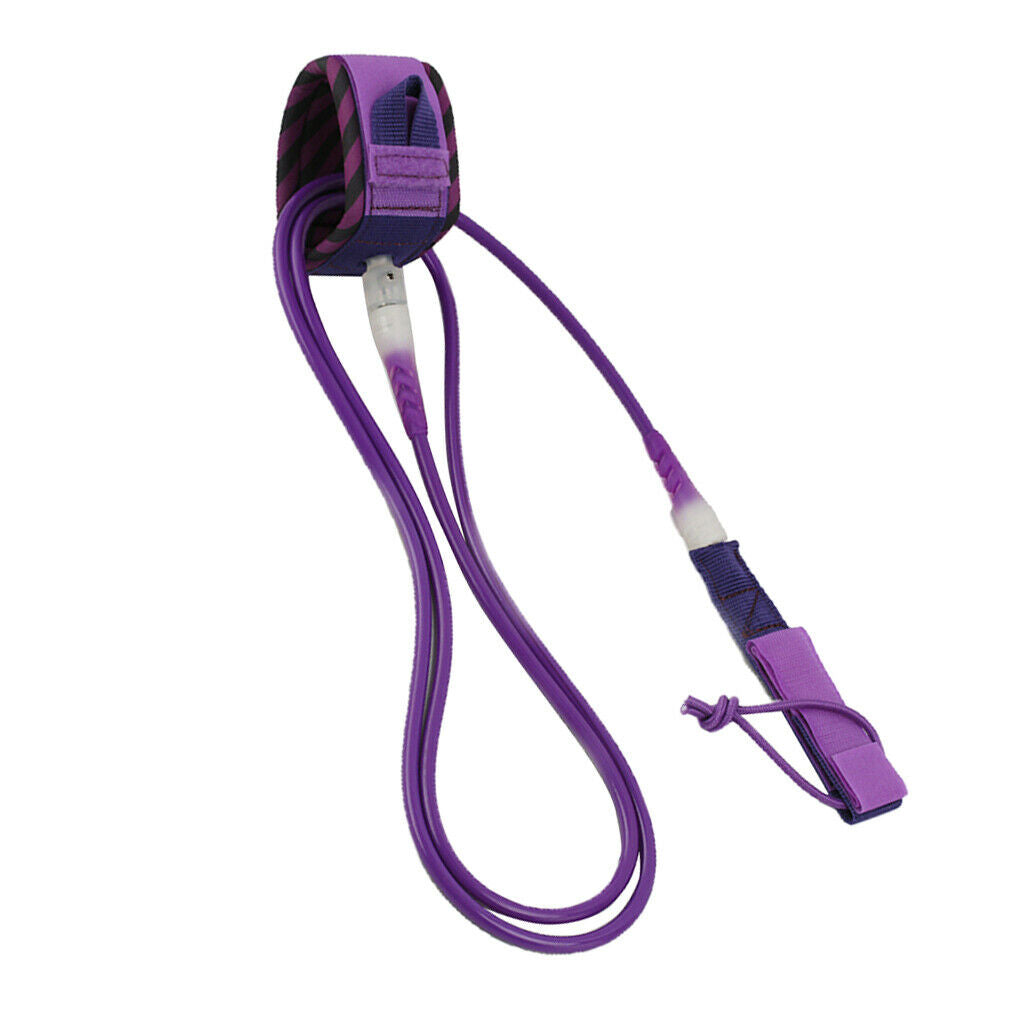 Surfboard Leash Leg Rope Double Stainless Steel Swivels Purple 8 ft