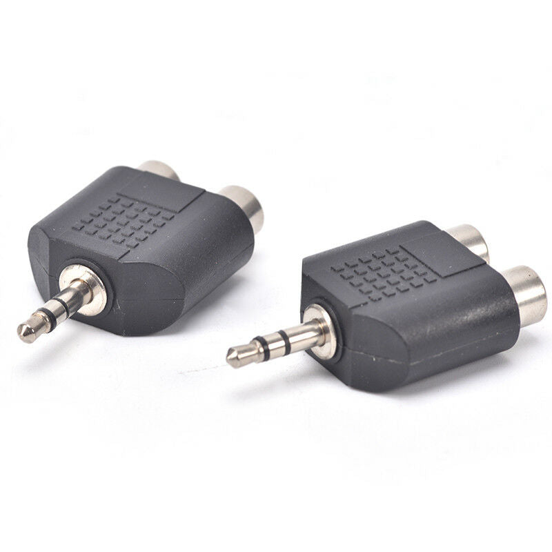 2x 3.5mm Male to 2 RCA Female Y Splitter AV Audio Video Plug Converter Ada.l8