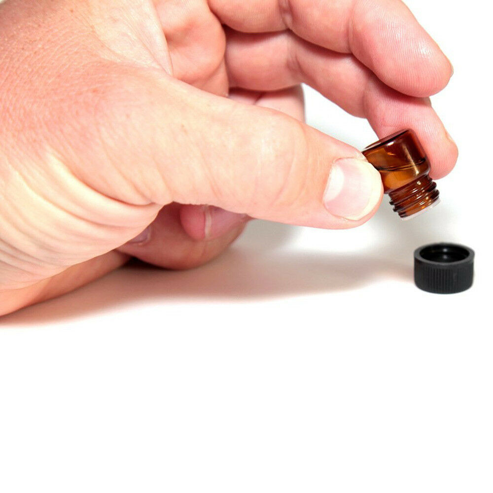 1ml Amber Glass Essential Oil Bottle, Orifice Reducer & cap 12pcs