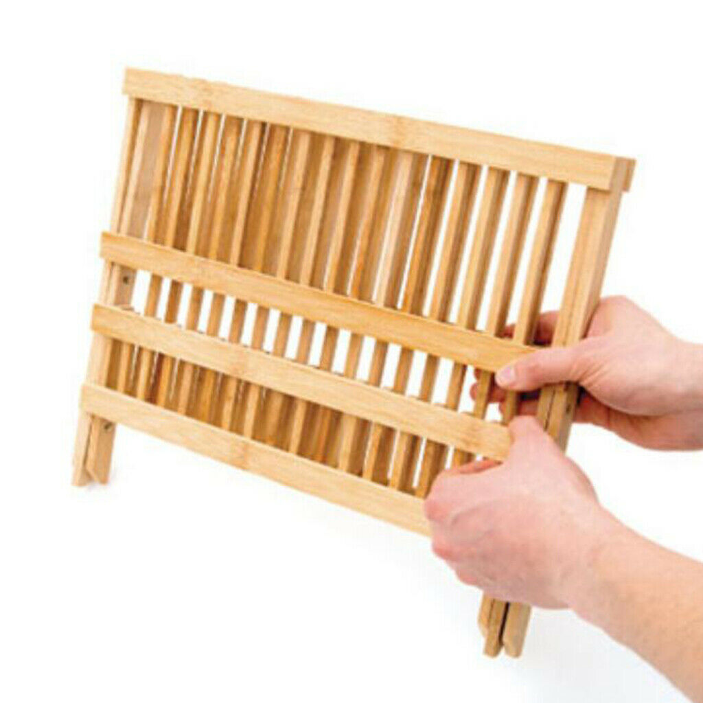 Wooden Dish Rack 2-Tier Collapsible Drainer Folding Dish Drying Rack for Home