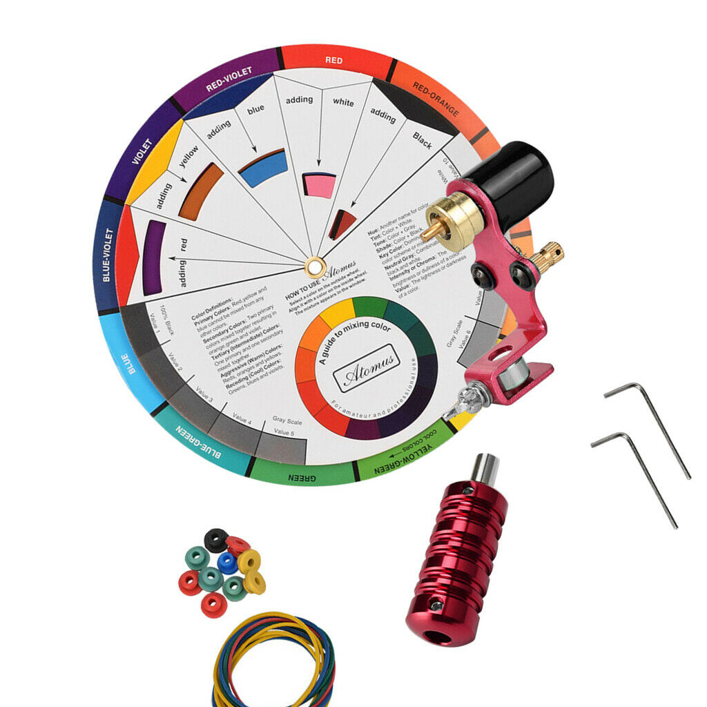 Tattoo Machine Kit w/ Color Chart Practise Set for Body Tattooing Art Red
