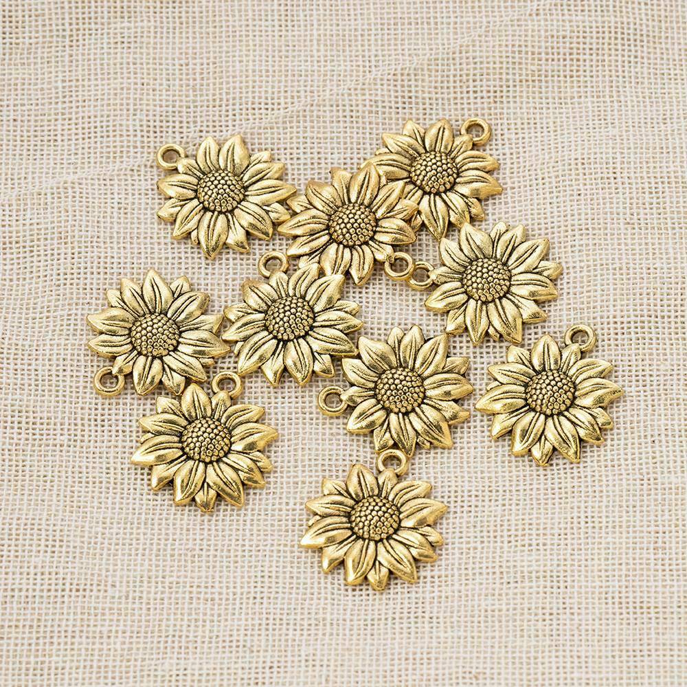 10X DIY Golden Sunflower Beads Charms Necklace Bracelet Pendant Jewelry Making ï¼