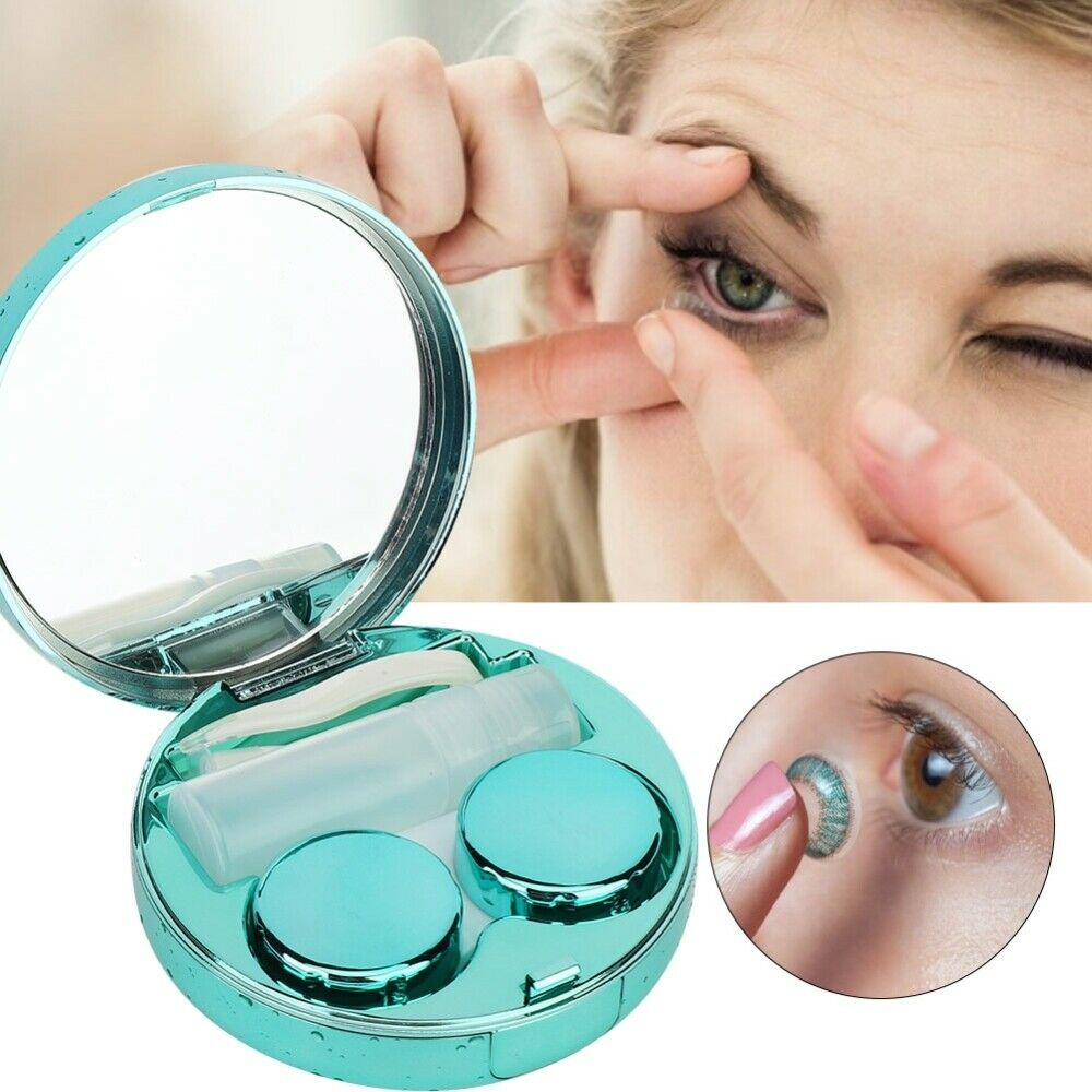 Portable Round Reflective Contact Lenses Storage Box Case Container Holder NEW