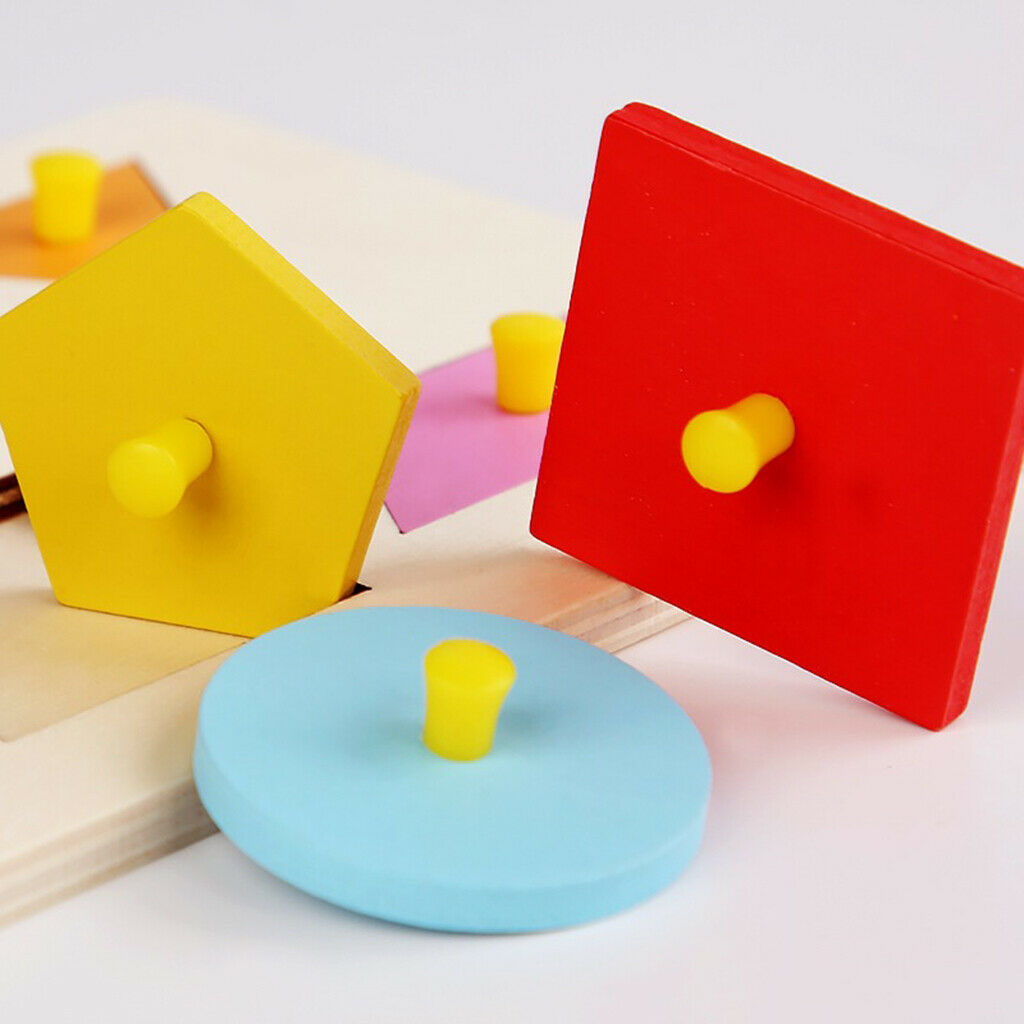 Wooden Montessori Sensory Colorful Geometric Peg Puzzle Shapes Matching Toys