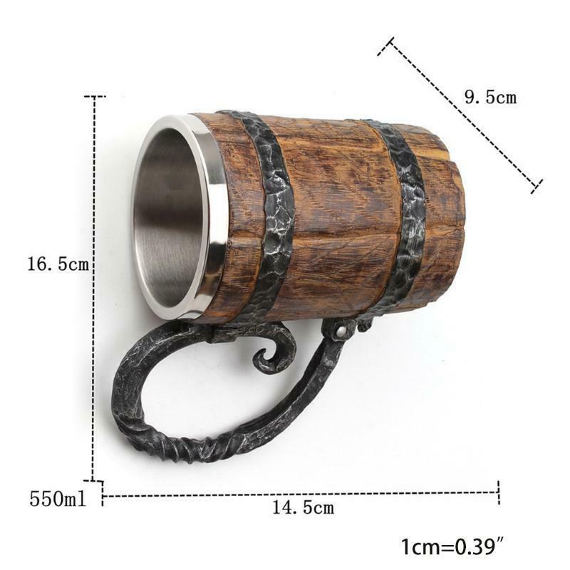 Wooden Barrel Beer Mug,Bucket Shaped Drinkware With Handle,Stainless Steel Doubl