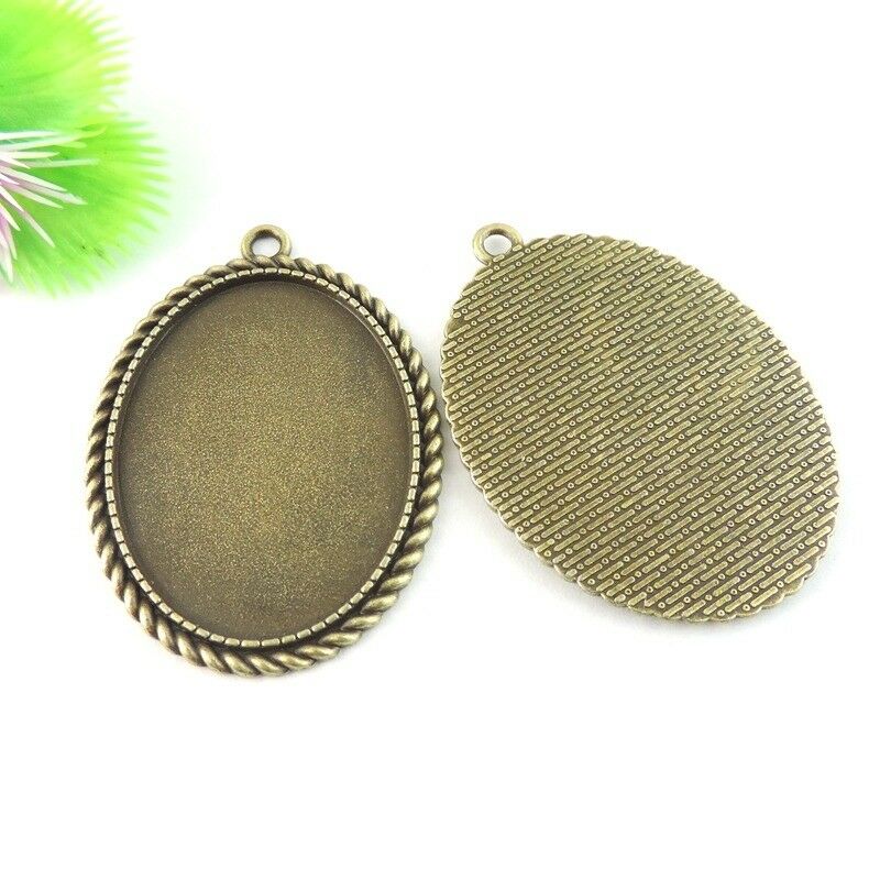 6 pcs Antiqued Bronze Base Setting Oval Bezel Tray Photo Frame Pendant 40*30mm