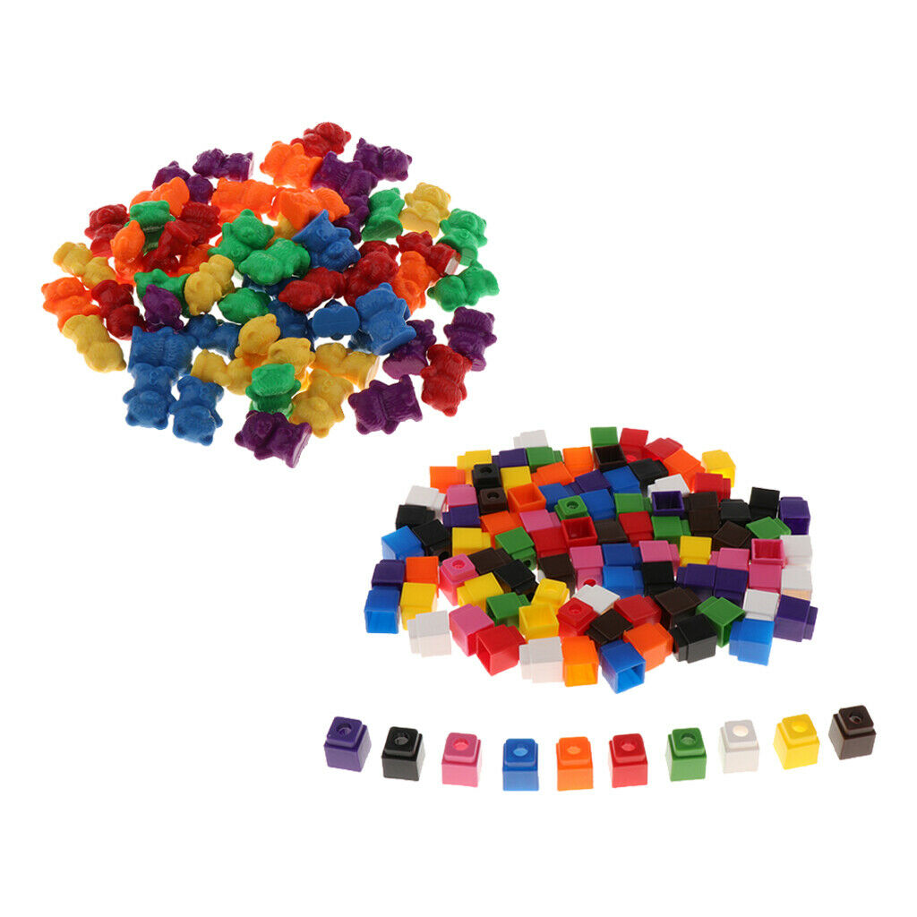 Mathlink Cubes 4-Color + 2.6cm Bear Sort Plastic Counters Plastic Coins Kids