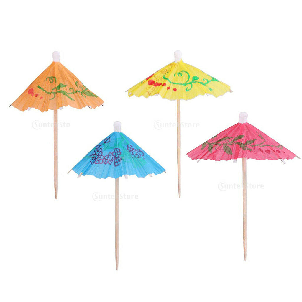 50x Colorful Tropical Hawaiian Parasol Umbrella Cocktail Party Drinks Picks