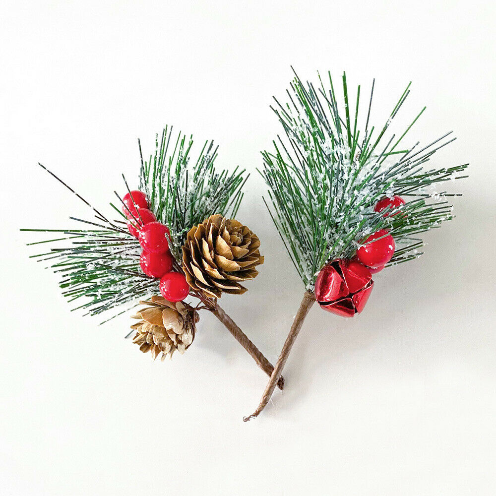10X Christmas Artificial Flowers Pine Needles Branches Xmas Tree Wreath Ornament