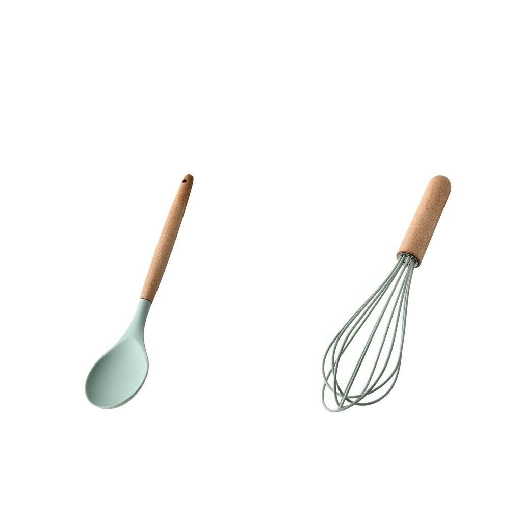 2Pieces Spoon Egg Whisk Cooking Utensil Set Wooden Handle Baking Household