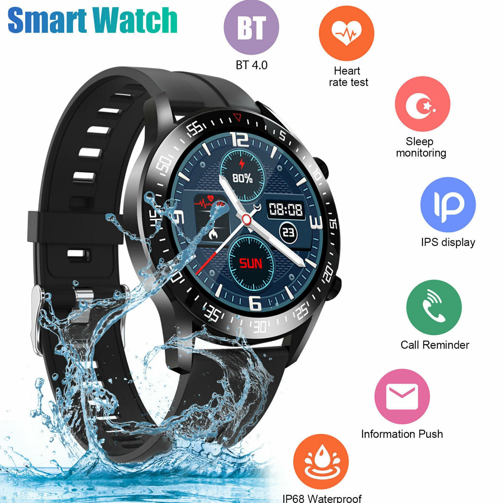 Waterproof Sport Smart Watch Bracelet Heart Rate Blood Pressure Fitness Tracker