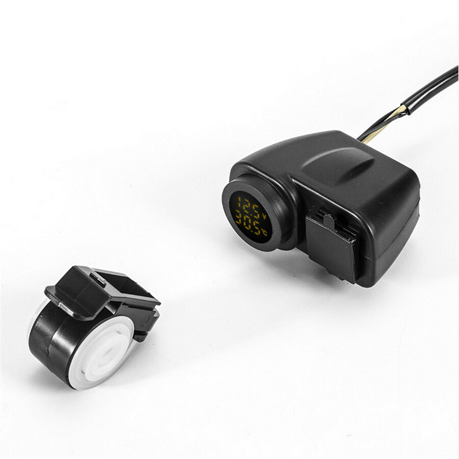 3in1 Universal Motorcycle Dual USB Charger w/ LED Digital Voltmeter +Thermometer
