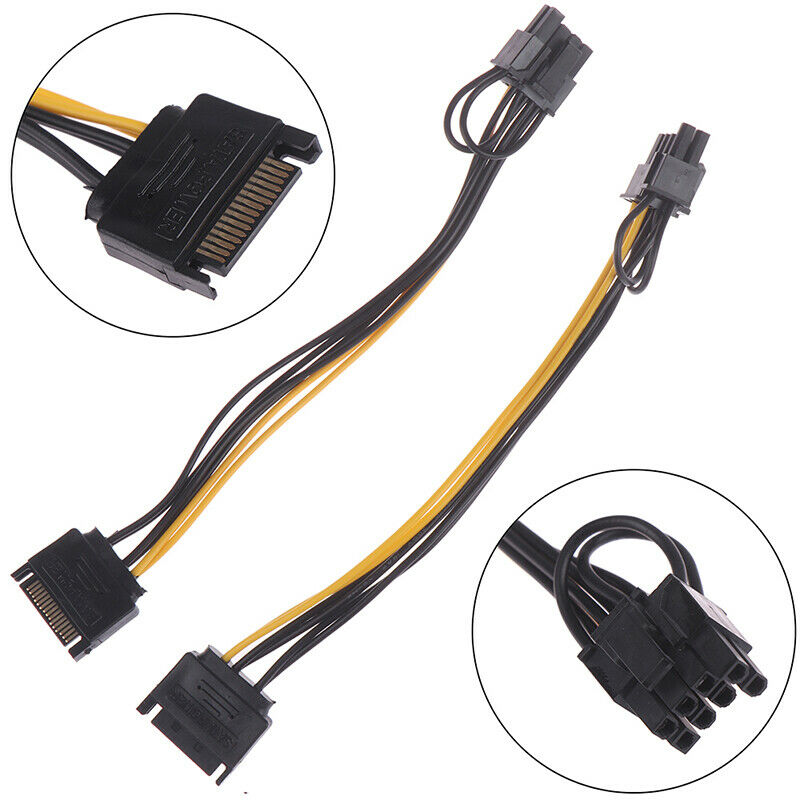 2pcs 15pin SATA Cable Male to 8pin(6+2) PCI-E Power Cable 20cm for Graphi.l8