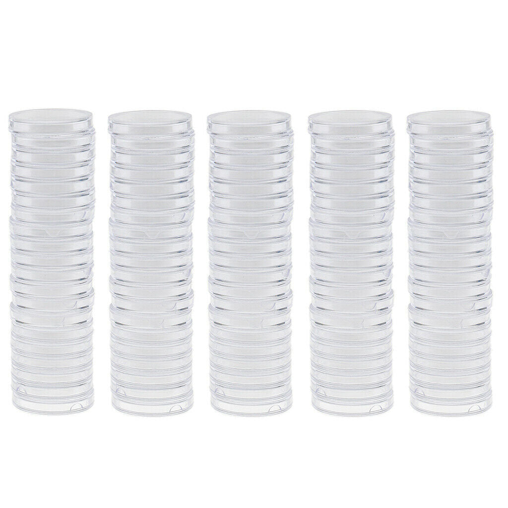 100Pcs Clear Plastic Round Coin Capsules Holders Storage Containers 28mm