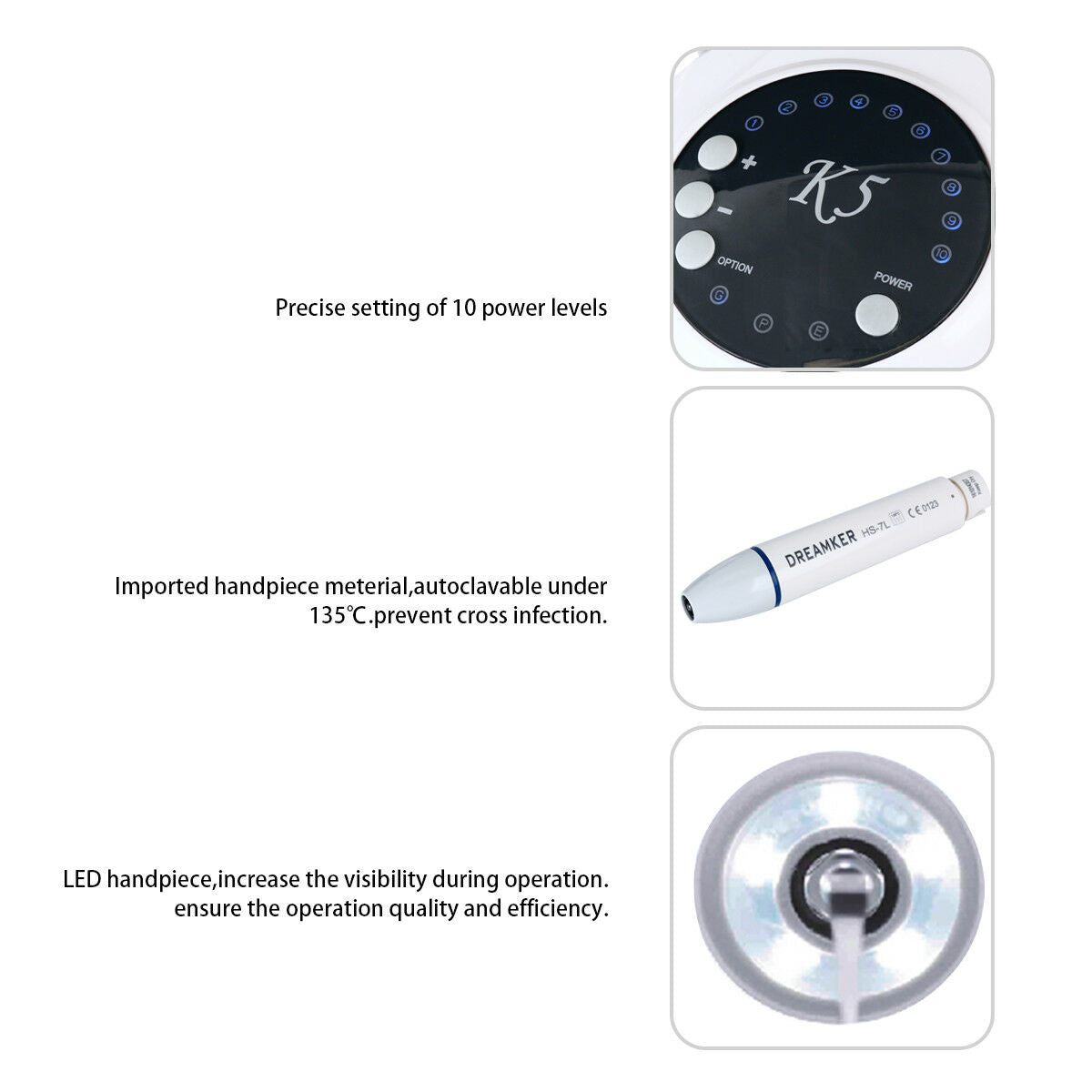 Dental Ultrasonic Piezo Scaler K5-LED Handpiece Scaling Perio Endo DREAMKER