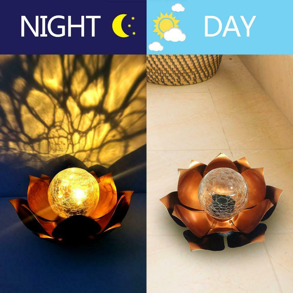 Solar Light Outdoor Garden Waterproof Crackle Globe Glass Lotus Flower LED Lig @