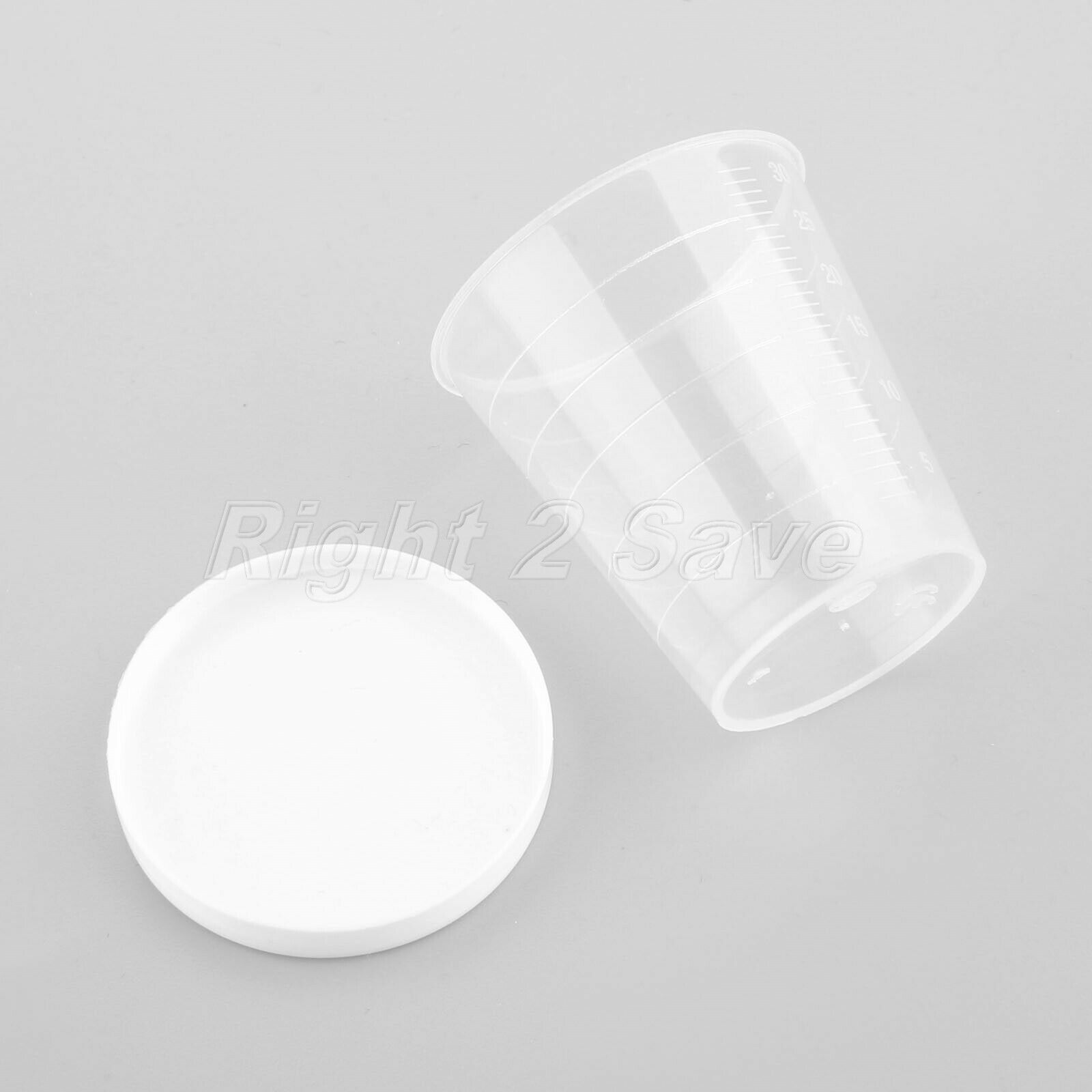 10Pcs 30ml Medicine Measuring Measure Cups With White Lids Cap Clear Container